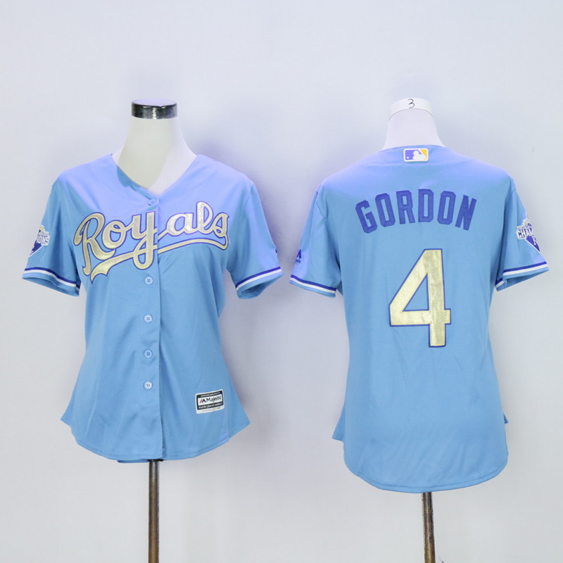Women Kansas City Royals #4 Gordon Light Blue Champion MLB Jerseys->kansas city royals->MLB Jersey